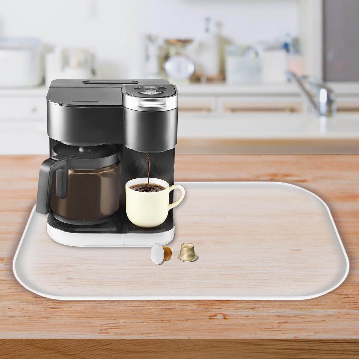 TOHONFOO Silicone Coffee Mat with Lip, 19.7'' x 15'' Heavy Duty Bar Mat, Coffee Tray for Countertop Fit Under Machine Pot Espresso Machine, Grey