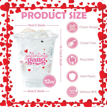 50 Pcs Galentines Day Plastic Cups 12oz Galentines Gang Disposable Clear Plastic Cups Girl Gang Valentines Day Decorations for Ladies Celebration Party Favor Girls Ladies Galentine Decor Supplies