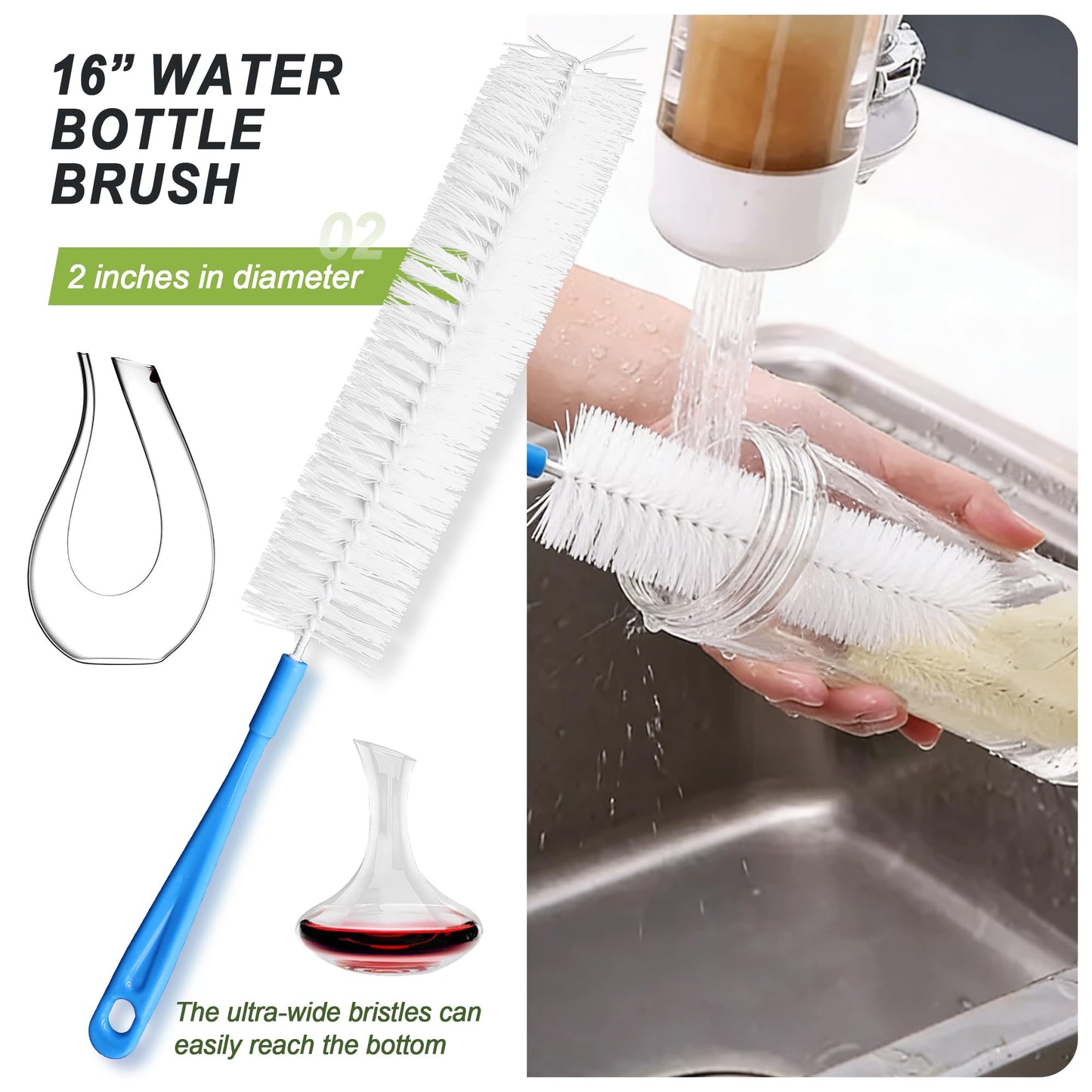 9Pcs Bottle Cleaning Brush Set with Long Handle, Nylon Tube Brush Cup Cleaner, Straw Brushes for Washing Narrow Neck Water Bottle Pipes Kettle Spout Cleaning