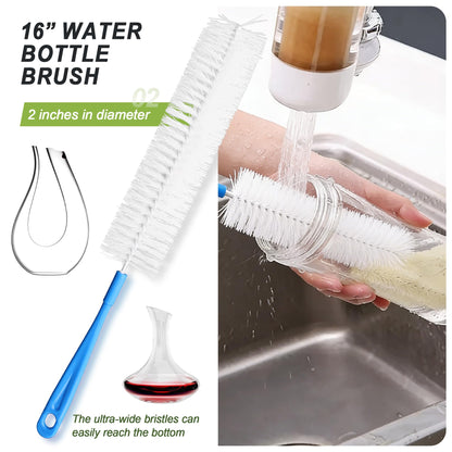 9Pcs Bottle Cleaning Brush Set with Long Handle, Nylon Tube Brush Cup Cleaner, Straw Brushes for Washing Narrow Neck Water Bottle Pipes Kettle Spout Cleaning