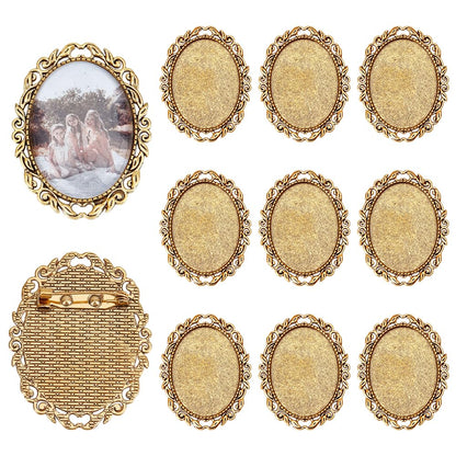 PH PandaHall 10pcs Brooch Cabochon Setting Vintage Brooch Blank Bezel Antique Gold Brooches Pins Trays Oval Cabochon Frame Photo Pin Base for Wedding Bridal Brooches Jewelry Making DIY Craft 51x40x2mm