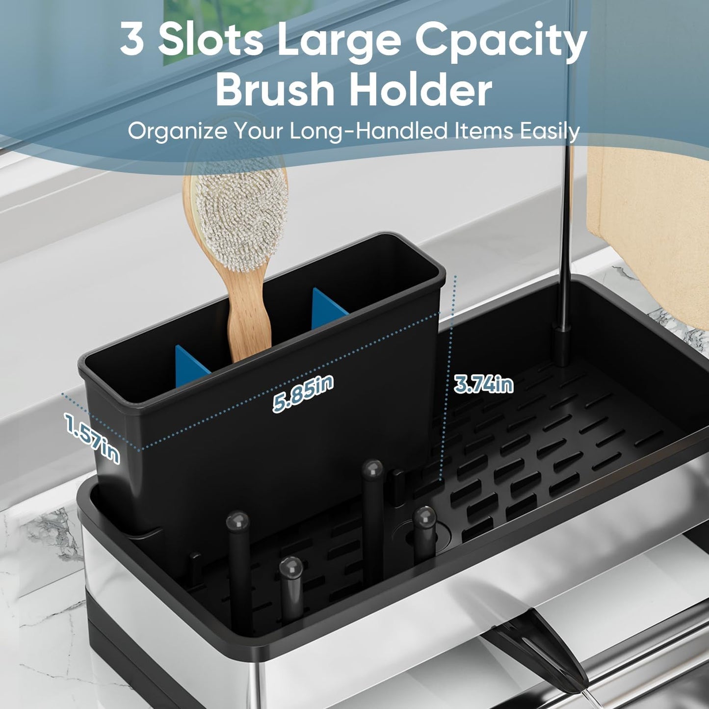 Countertop, VUSIGN Sponge Holder for Kitchen Sink, Sink Caddy Organizer with Brush Holder, Rustproof Stainless