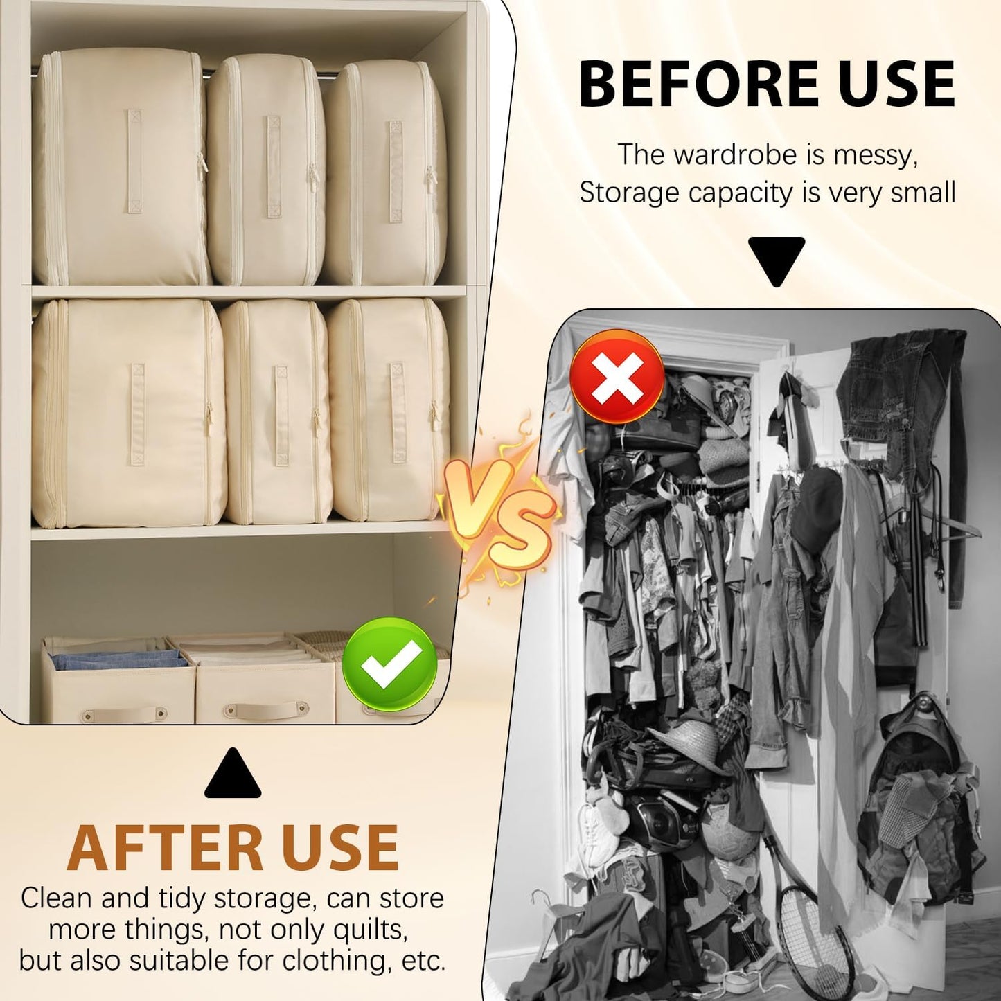 Ultra Space Saving Self Compression Organizer Bags | Heavy Duty Moving Bags for Comforters, Clothes, Blankets (Khaki, L)