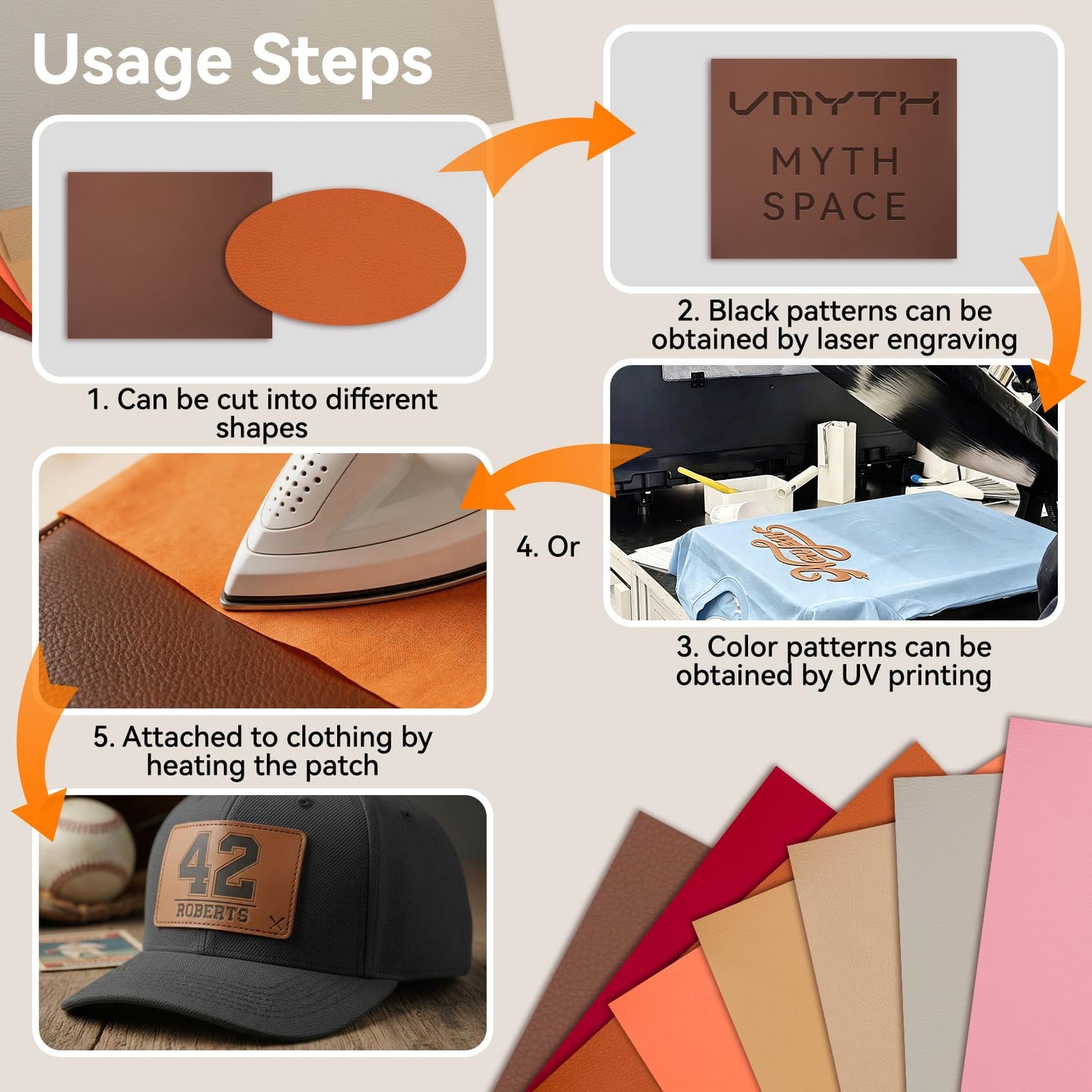 VMYTH 12 Pcs Leather Blanks for Laser Engraving with Adhesive, 12.6x10.2 Faux Leather Sheets for Hat Patches, 3 Dark & 3 Light Brown + 6 Mix Colors, Laserable Leatherette for DIY