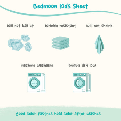 Bedmoon Girls Twin Sheets, Kids Green Cat Kitty Cute Animal Soft Microfiber Twin Sheets & Pillowcases with Corner Straps