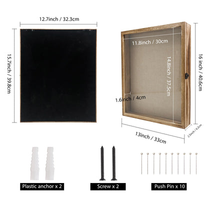 GraduatePro Shadow Box Frame 13x16 Display Case with Linen Back, Real Glass Window Door with Hinge, Picture Frame Wedding Bouquet Memorabilia Medals Photos Memory Box for Keepsakes, Carbonized Black