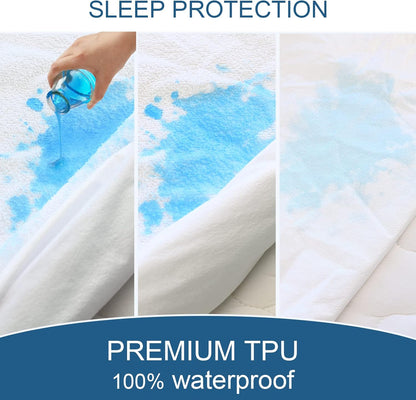 Skiennix Full Size Mattress Protector - Waterproof & Breathable Terry Topper Pad | 14'' Fitted Cover