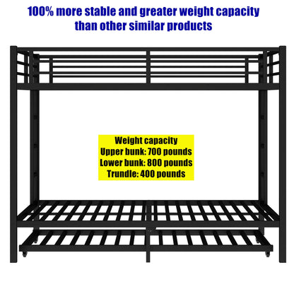 NOAHLEO Stronger & Safer Heavy Duty Metal Queen Over Queen Size Bunk Bed for Adults Teens, More Stable Thickened Steel Bunkbed (Queen Over Queen with Twin Trundle)