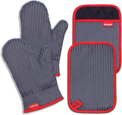 Oven Mitts and Pot Holders Set, 4-Piece Heavy Duty Grey Kitchen Hot Pads, 500? Heat Resistant