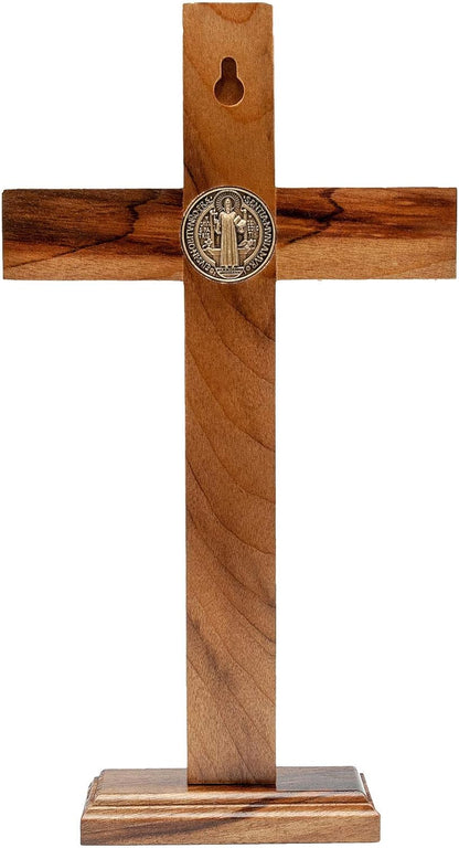 Intercession Wall and Table Wood Cross Crucifix, 10 inches in Antique Gold