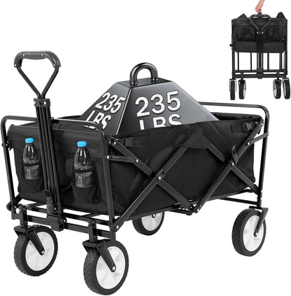 360 Collapsible Wagon Foldable Heavy Duty Steel Utility Outdoor Beach with Big Wheels for Sand, Garden Cart Grocery