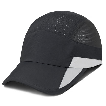 GADIEMKENSD Running Hat, Mens Outdoor Hat Unstructured Baseball Cap UPF 50 UV SPF Exercise Run Caps Reflective Breathable Light Sun Hats Quick Dry Mesh Summer Sports Hat Cap Men Woman Under 10 Black