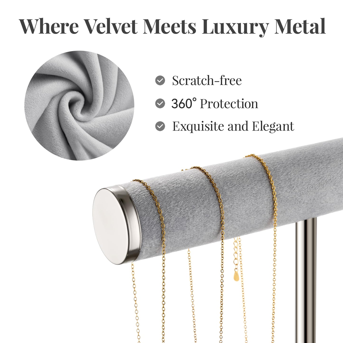bussdis 2 Tier Bracelet Holder Display - Detachable T Bar Grey Velvet Bracelet Holder, Jewelry Holder Organizer for Bracelet, Necklace, Earrings, Rings