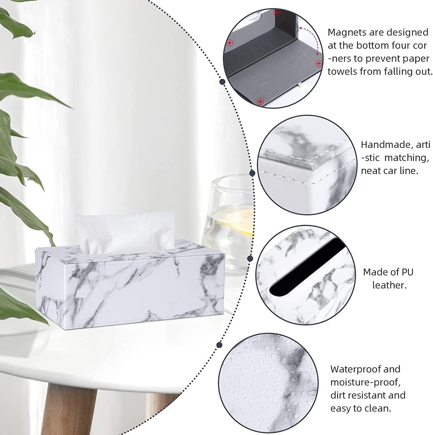 PU Leather Tissue Box Cover, Multifunctional Holder with Stationery Remote Control Box, Stylish Desktop Tissue Paper