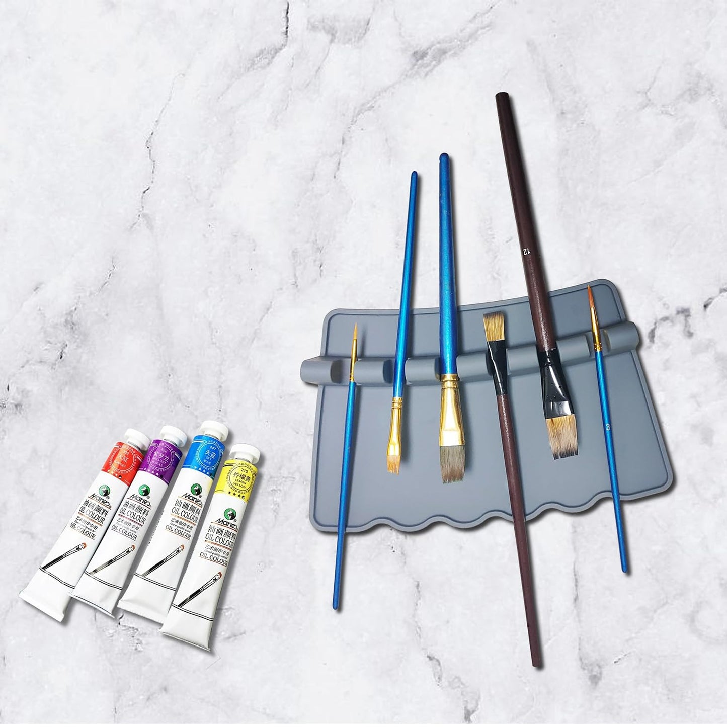 Acopelo 2 Pack Silicone Paint Brush Holders, Large Paint Brush Rest with 6 Slots, Suitable for Watercolor, Oil, Acrylic Painting Brushes (Grey)
