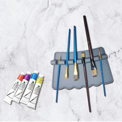 Acopelo 2 Pack Silicone Paint Brush Holders, Large Paint Brush Rest with 6 Slots, Suitable for Watercolor, Oil, Acrylic Painting Brushes (Grey)