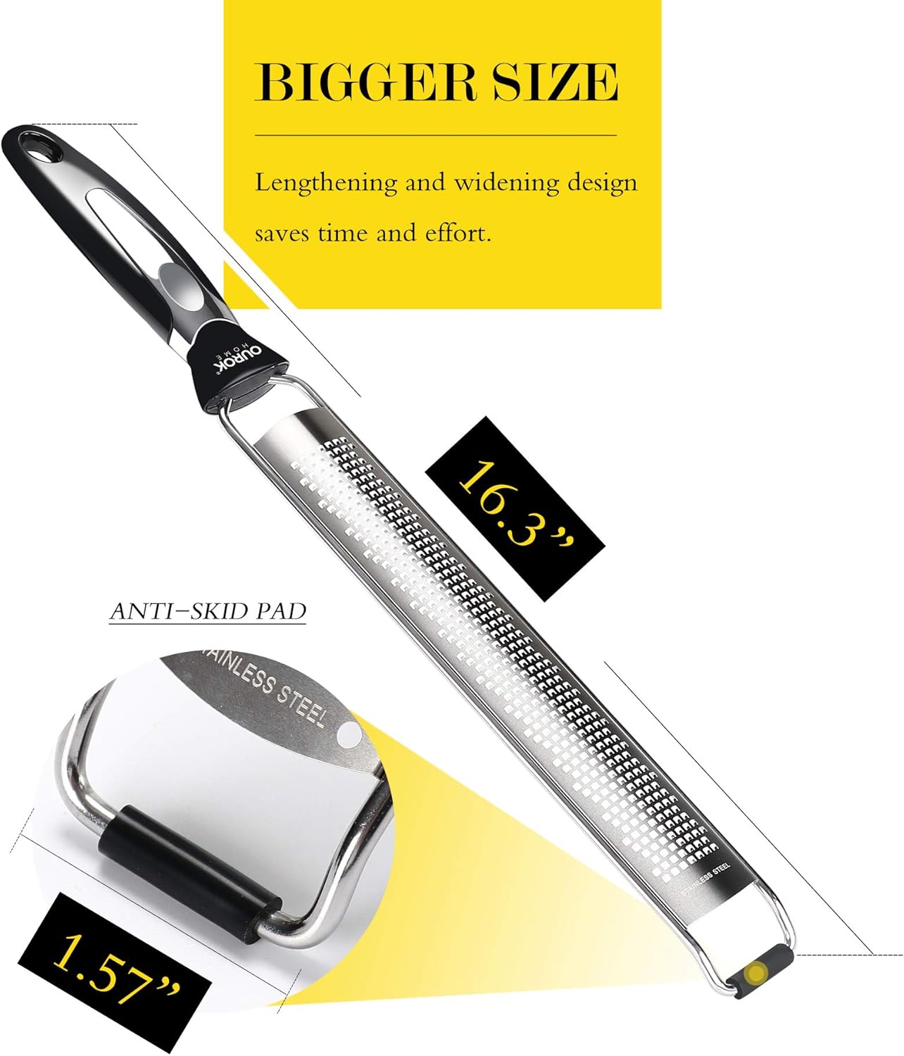 Ourokhome Kitchen Lemon Zester, Stainless Steel Hand Held Grater for Cheese, Ginger, Chocolate, Black