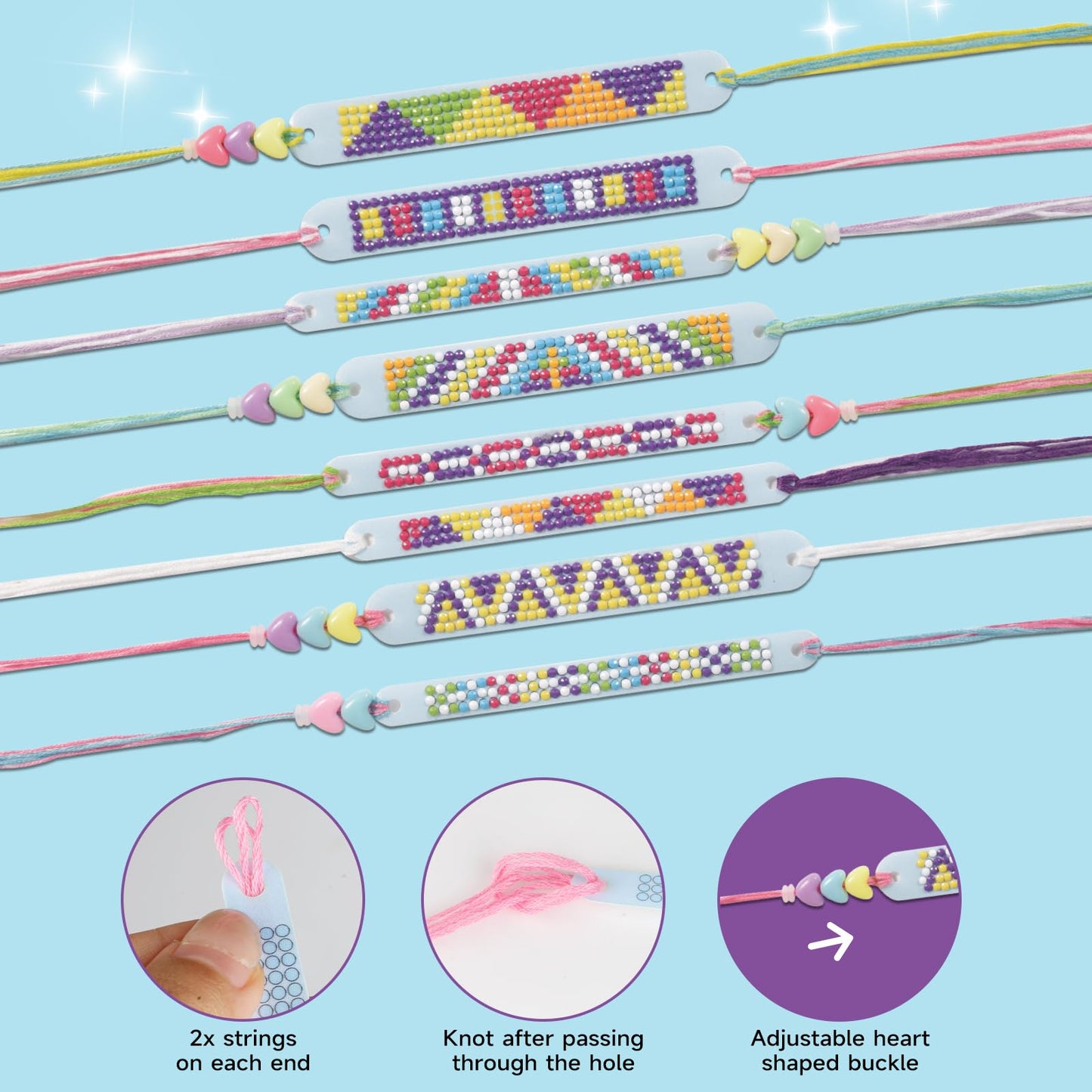 ZILEMOPO Diamond Art Bracelet Making Kit for Girls, 10 PCS DIY Multicolor Gems Friendship Bracelet Kits for Kids Ages 6-7-8-9-10-11-12, Arts and Crafts Activity Easter Birthday Gifts for Girls 6+