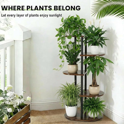 Korrie Home 5 6 Tiered Plant Stand Indoor, Tall Tier Potted Wooden Plant Shelf for Multiple Flower Plants, Multi Corner