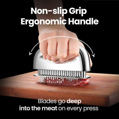 Meat Tenderizer Tool – Hassle Free Extra Long Handle, Rustproof One-Piece Meat Tenderizer Mallet & Hammer, Stainless Steel Blade Needle, Steak Cooking Accessories, No Assembly Needed, 5-Year Warranty