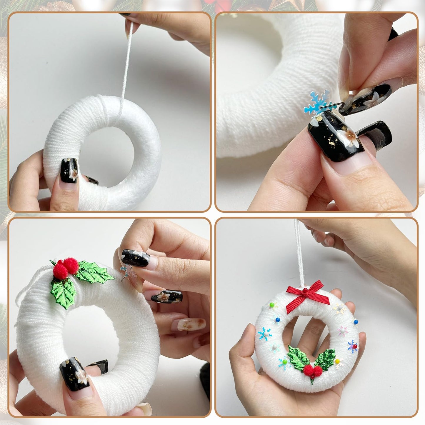 Cinrobiye 12 Set Christmas Wreath Craft Kits DIY Winter Christmas Tree Hanging Wreath Ornament Decorations Kit Xmas Crafts for Holiday Christmas Home Classroom Party Activities Project