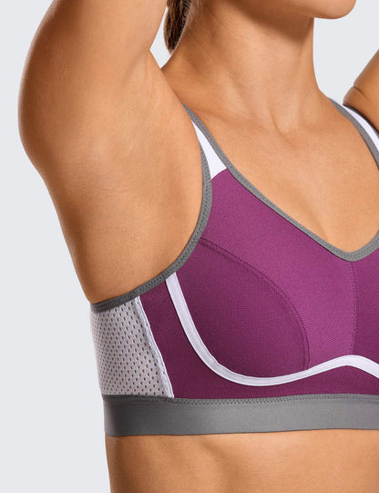 SYROKAN Women's Sports Bra Wireless Comfort High Impact Support Bounce Control Plus Size Workout Bra Purple 40DD