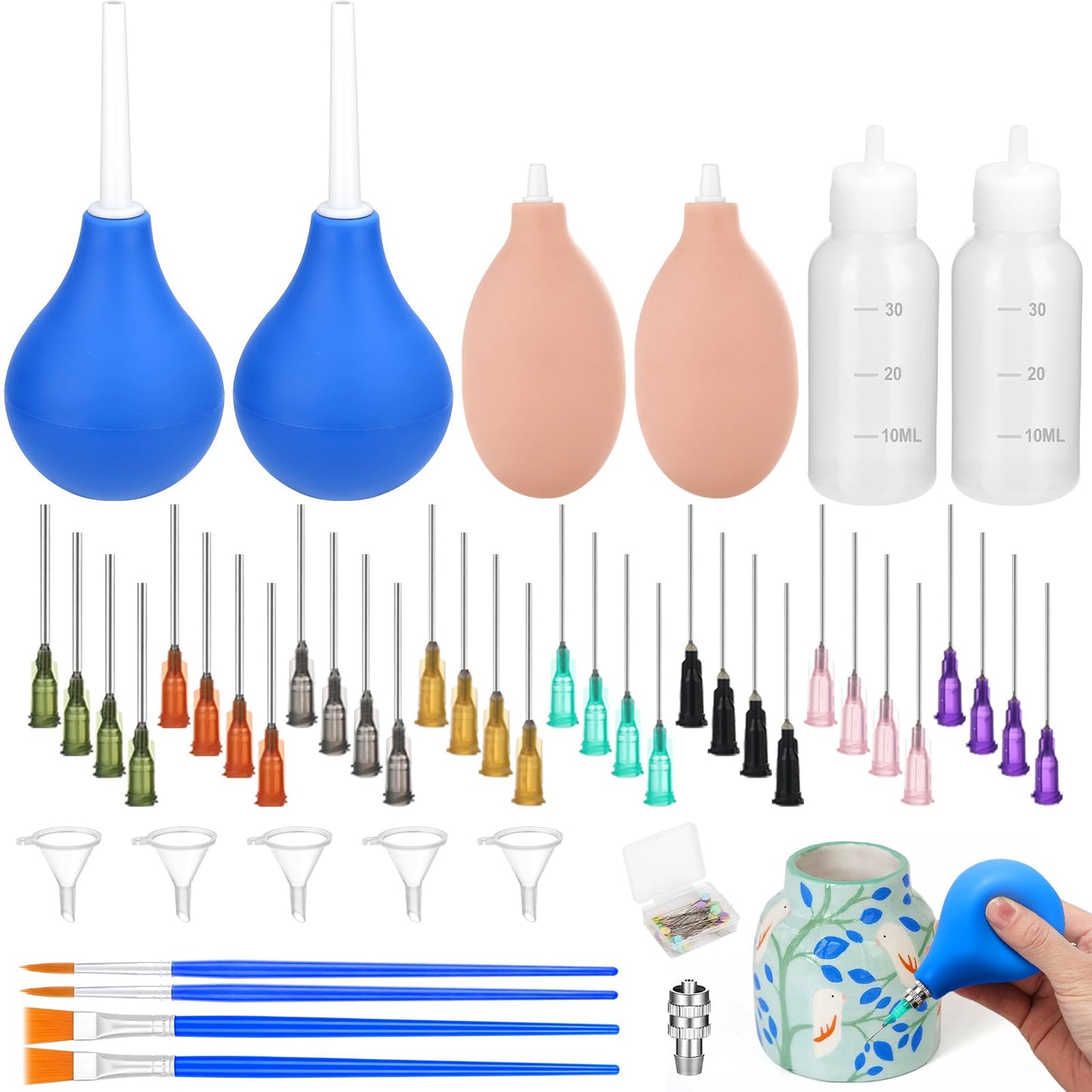 98 PCS Pottery Tools Supplies Precision Tip Applicator, Clay Slip Trailing Bottles with Needles Glaze Brushes, Ceramic Tool Set with Squeeze Graduated Bottle for Glaze