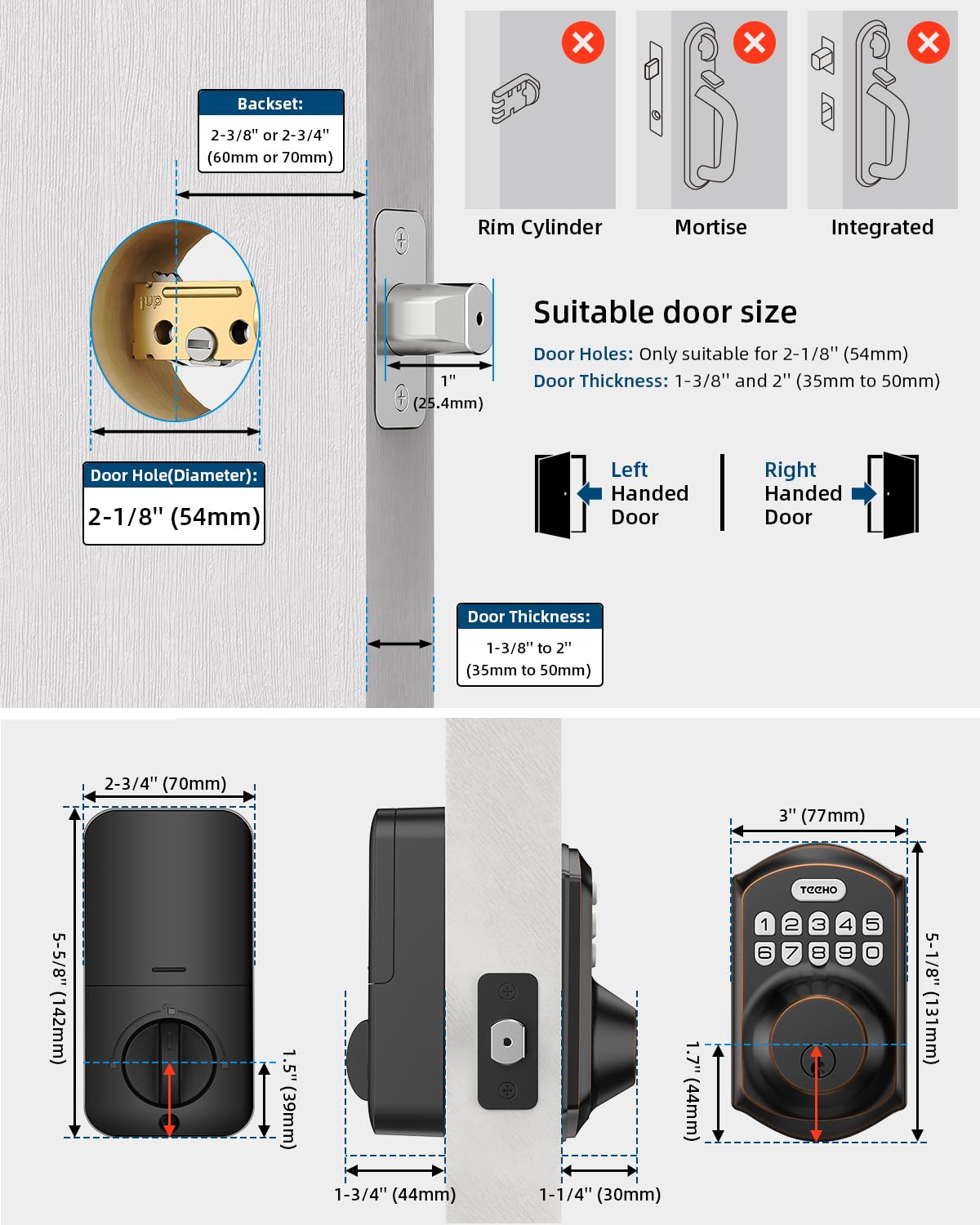 TEEHO TE001 Keyless Entry Door Lock with Keypad - Smart Deadbolt Lock for Front Door with 2 Keys - Auto Lock - Easy Installation - Satin Nickel