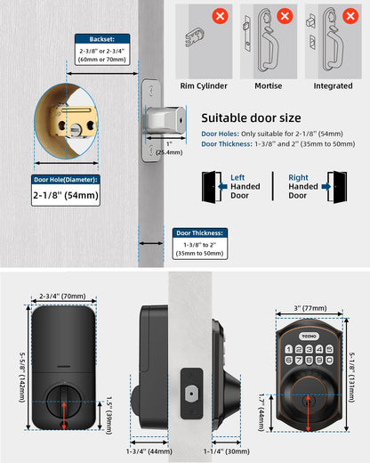 TEEHO TE001 Keyless Entry Door Lock with Keypad - Smart Deadbolt Lock for Front Door with 2 Keys - Auto Lock - Easy Installation - Satin Nickel