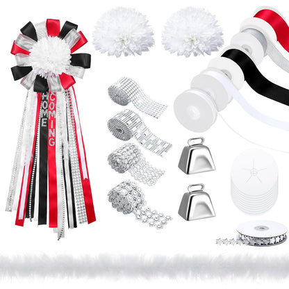 Thiccywoov Homecoming Mum Supplies Set 7'' Artificial Flower Paper Disc Backer Ribbon Home Coming Mum DIY Craft Kit for Homecoming Week Dancing Party King Queen Gift Decor (Red,Warm Style)