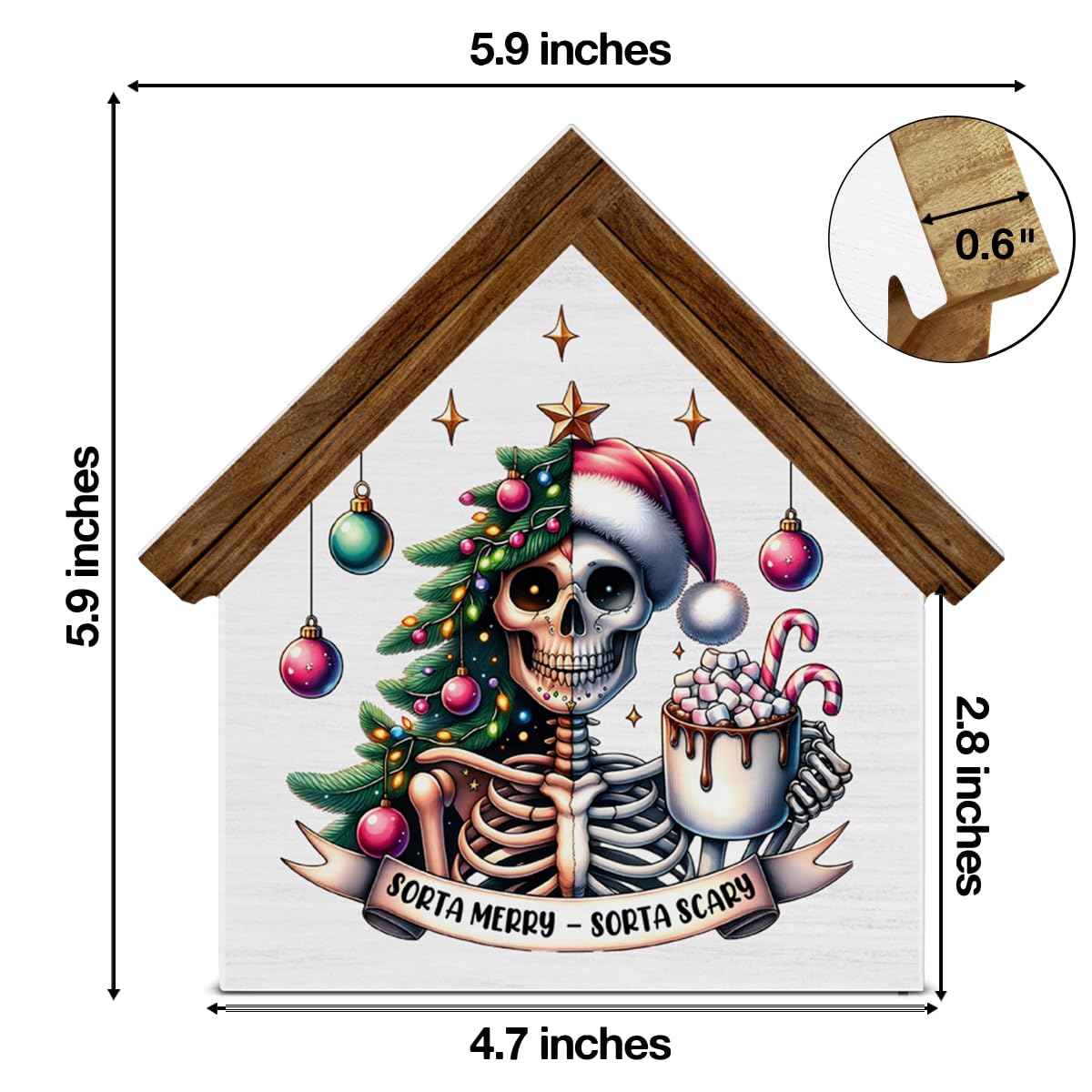 Gothic Christmas Skeleton Decor, Sorta Merry Sorta Scary House Shaped Wood Sign, Goth Spooky Christmas Decorations