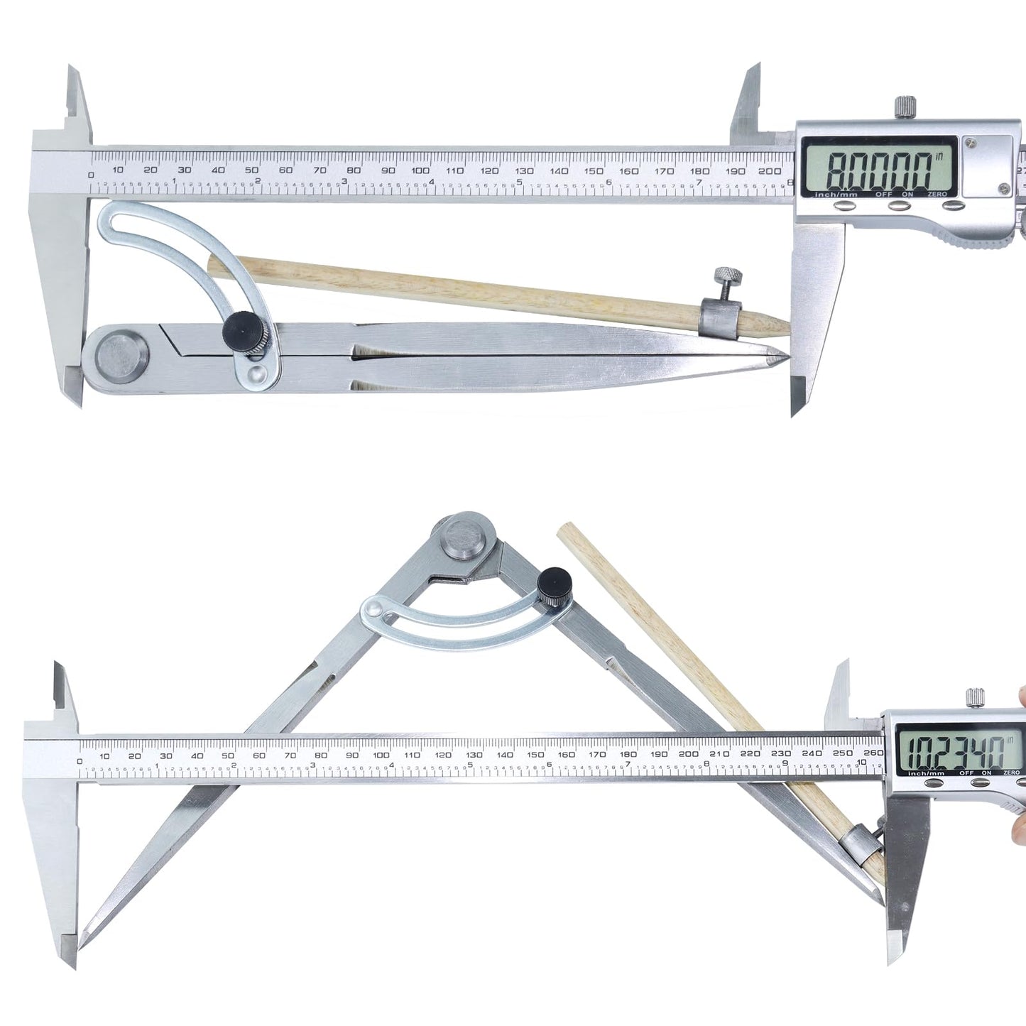 Kintuph 8-Inch Professional Woodworking Compass with Wing & Pencil Holder — Includes 8" Ruler and Pencil Sharpener Perfect for Accurate Circles, Layouts, and Geometric Designs