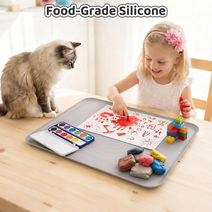 Extra Large Silicone Painting Mat for Crafts, 24”x 19” Waterproof Art Mat with Raised Sides for Paint, Clay Playdough, & Jewelry-Making (Grey)