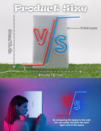 VS Game Neon Sign for Boys Room Decor, Gaming Room Decorations LED Neon Lights Sign for Wall Man Cave Decor, Gifts for Boys, Boyfriend, Gamer (VS)