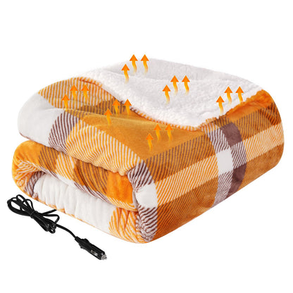 Westinghouse Heated Car Blanket, 12-Volt Electric Blanket for Car, Truck, SUV, RV, Portable Heated Throw for Camping, Grey Buffalo Plaid, 59" x 43”