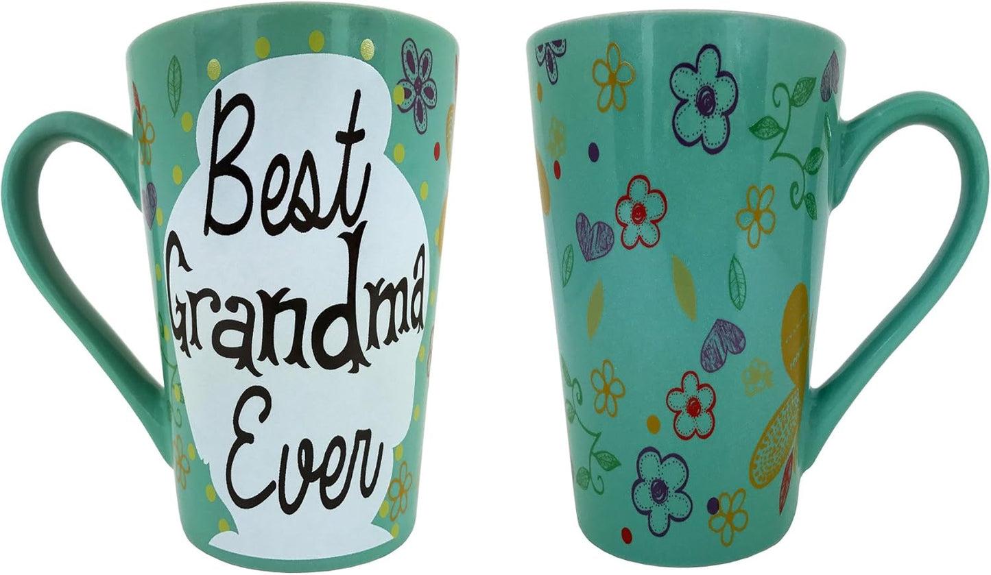 KINREX Best Grandma Ever Mug, Turquoise, 12 oz. Coffee Cup for Women, Mothers Day, Christmas, Birthday Gift