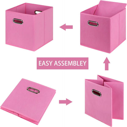 Fabric Cloth Storage Bins, Set of 3 Foldable Cube Baskets with Dual Handles for Home Bedroom Storage, Pink