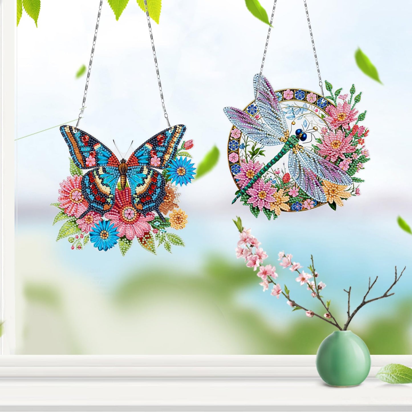 MaiYiYi 3 PCS Hanging Diamond Art Pendant Painting Kit Butterfly Fairy Special Crystal Gem Craft Painting Set Butterfly Diamond Painting Ornaments for Adult Home Wall Window Decor (13.18X7.67 in)