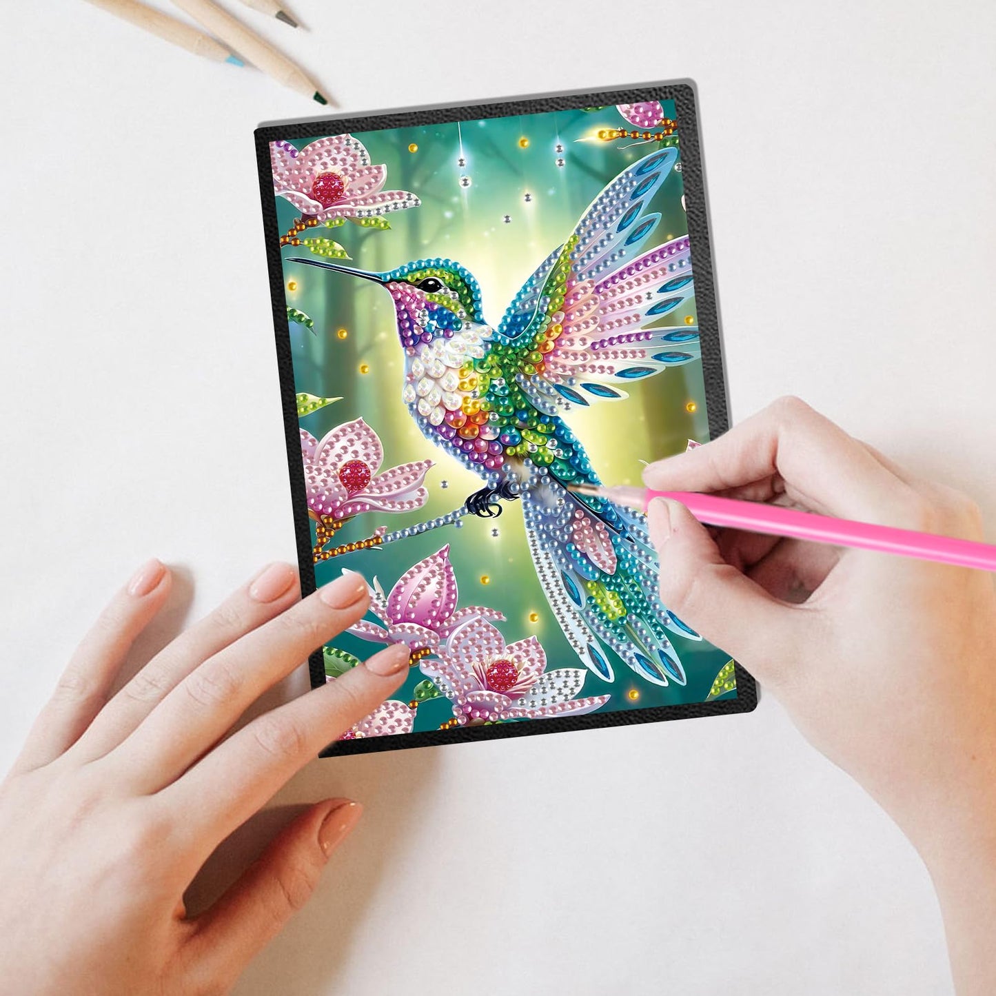 JISHSHAY Diamond Art Notebook Journal Diamond Painting Note Book Gem Art Sketchbook Gem Painting Blank Notebook Mosaic Kits for Adults Diary with Special Shape Drills 14.5×21cm/5.7×8.26in Hummingbird