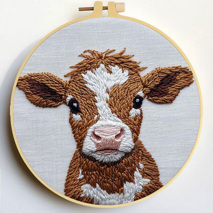 Punch Needle Kits Cute Jersey Cow Embroidery Starter Set with Hoop Easy for Beginners DIY Stress Relief Handmade Craft Hobby and Home Decor 20x20cm-5