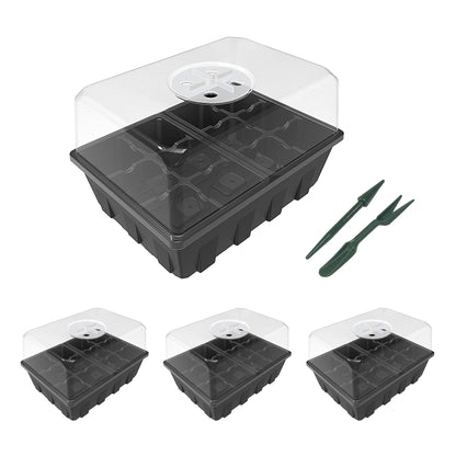 Gardzen 3 Pack Seed Starter Tray Germination Kit, Seed Starter Kit with Adjustable Humidity Dome, Plant Growing Kit 6.6" x 4.5" (12-Cell per Tray), Clear