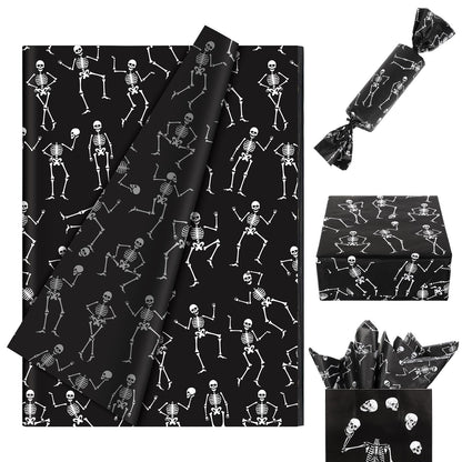 Whaline 100 Sheets Halloween Tissue Paper Dancing Skeleton Gift Wrapping Paper Black White DIY Art Craft Paper for Halloween Birthday Holiday Party Supplies, 13.7 x 19.6 Inch