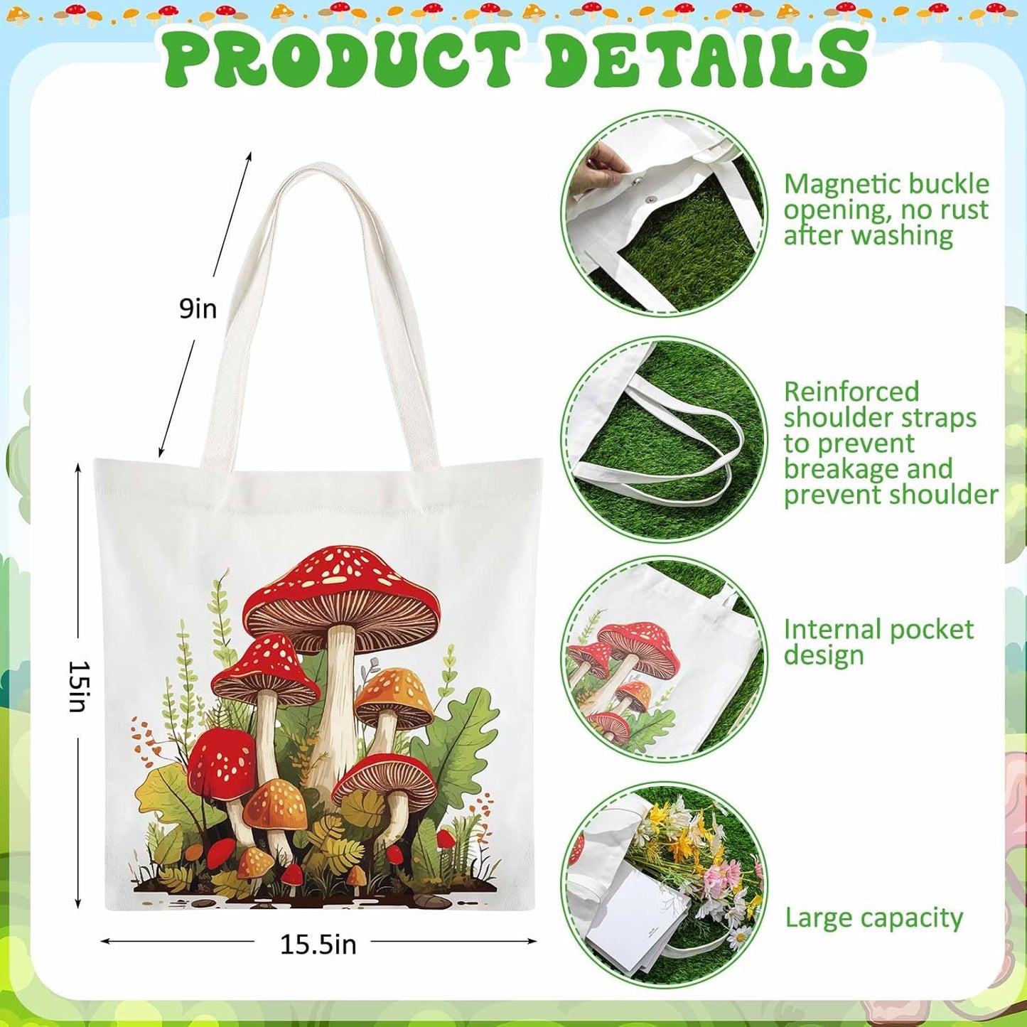 6 16oz Paterr Pcs Mushroom Themed Gifts for Women Christmas Canvas Tote Bag Makeup Bag Print Blanket Socks Glass Coffee