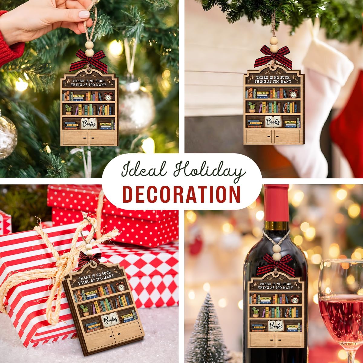 2025 Book Christmas Ornament - Wooden Books Ornaments for Christmas Tree - Book Lovers Gifts for Readers, Women, Men