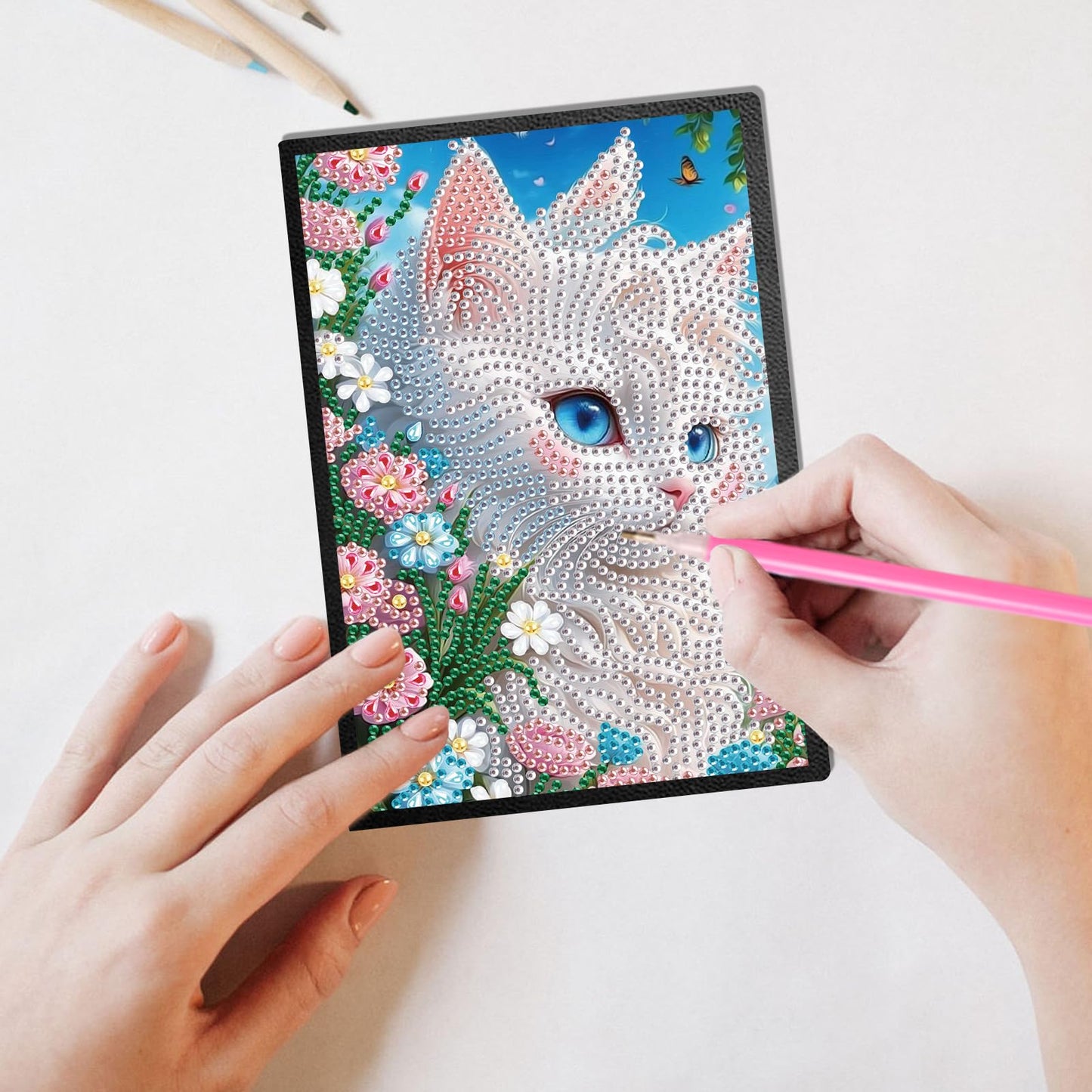 DCIDBEI Diamond Painting Notebook Blank Set of 2 Diamond Art Notebook A5 Diamond Art Kits for Adults Journal Book Sketchbooks Cat Flowers Craft Set Diary Sketchbook Painting by Numbers Notebooks