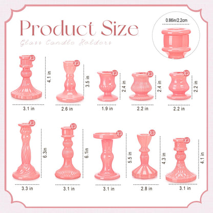 Mumufy 10 Pcs Glass Crystal Taper Candle Holders Clear Glass Candlestick Holder Fit 0.8 Inch Candles Crystal Decorative Candle Stand Centerpiece Table Wedding Dining Party (Classic,Cream Pink)