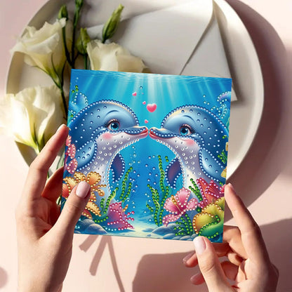 MaiYiYi 6 Pack DIY Dolphin Diamond Painting Greeting Cards Kit, Love Dolphin Diamond Art Cards with Envelopes, Lotus Diamond Art Greeting Cards for Family Friends Holiday Birthday
