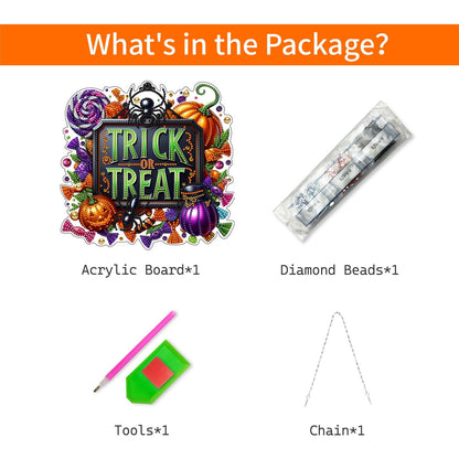 VODAPYC Halloween Diamond Art Hanging Kits for Adults, DIY Double Sided Special Shaped Diamonds Art Window Pendant Ornament for Home Decor(Trick or Treat)