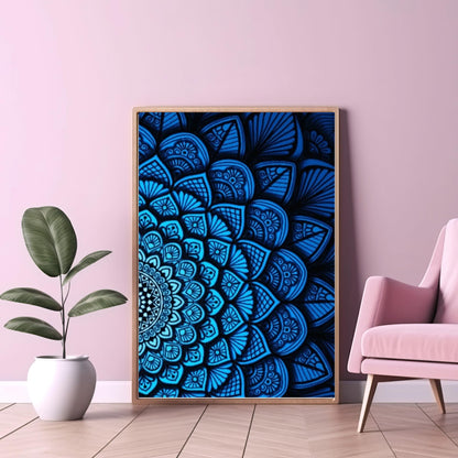 Modern Merch Mandala Diamond Art Kits for Adults, Blue and Black Pattern 5D Diamond Painting for Adults, DIY Mandala Wall Art, Cross Stitch Pattern Gem Art, Full Round Drill 12x16