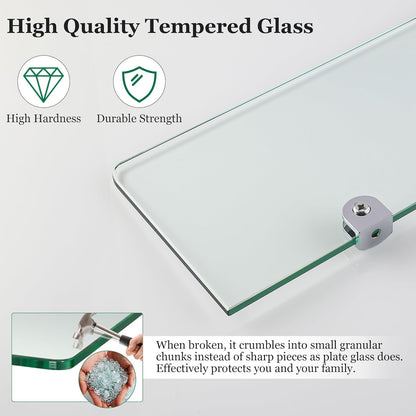 12 Inch Set 2, SAYAYO Glass Floating Shelves for Wall, Tempered Glass Shelves for Bathroom, Living Room, Bedroom